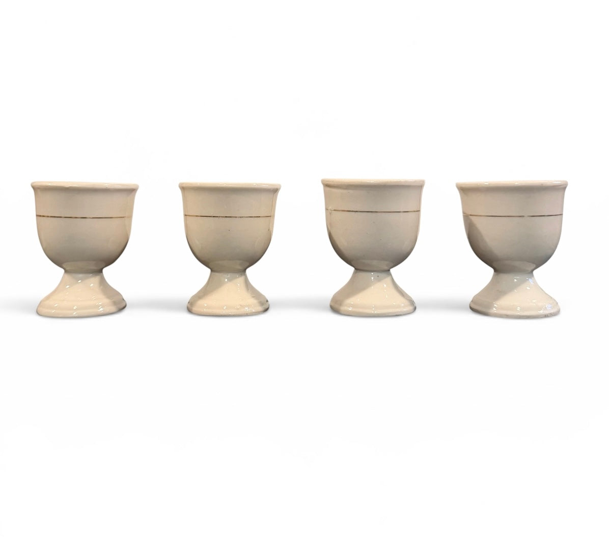 Set of 4 Vintage Footed Ceramic Egg Cups – Gold Rim Breakfast Tableware