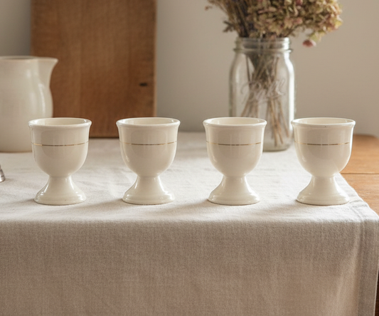 Set of 4 Vintage Footed Ceramic Egg Cups – Gold Rim Breakfast Tableware