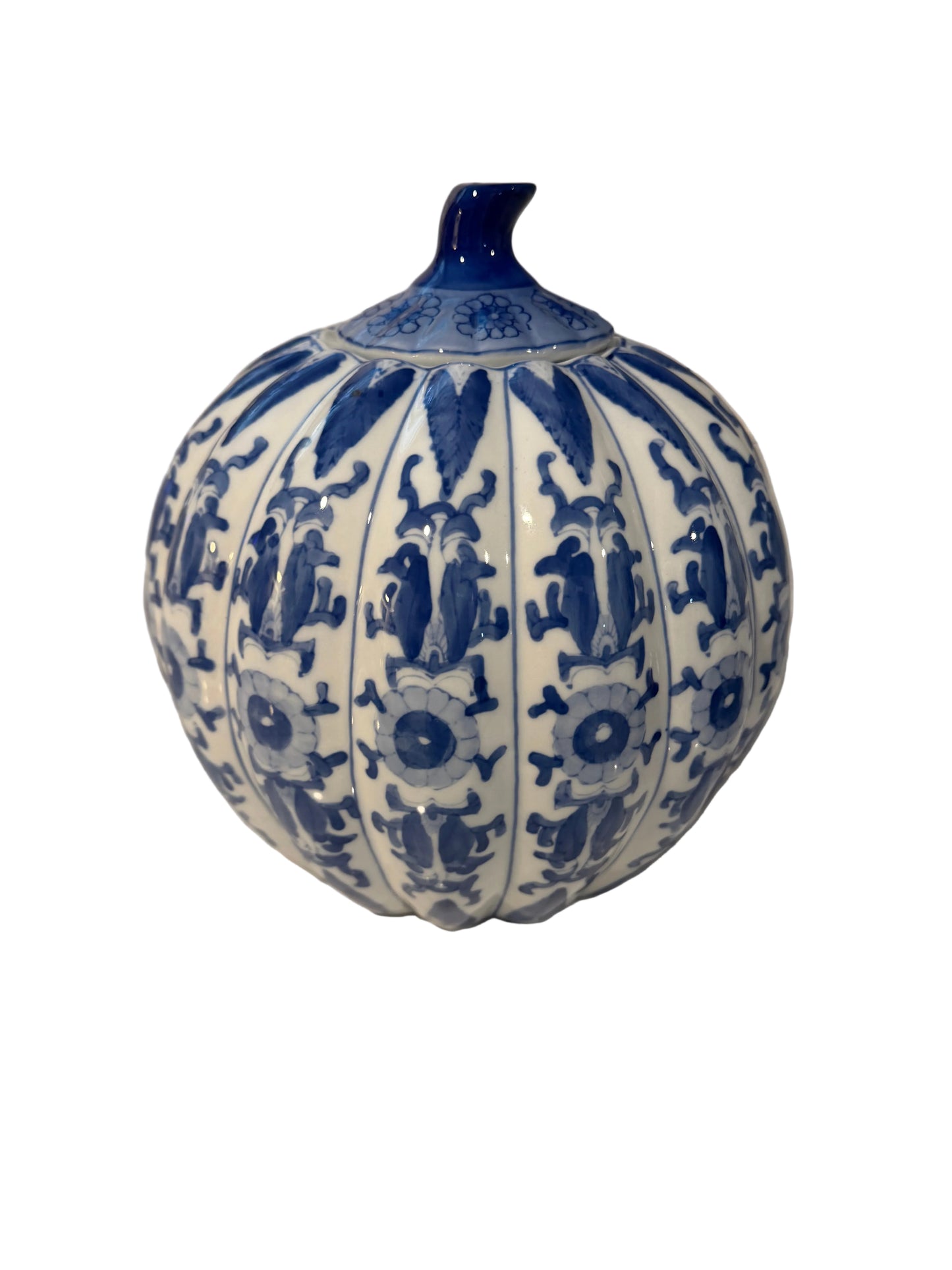 Vintage Chinese Blue & White Pumpkin-Shaped Ginger Jar | Chinoiserie Porcelain