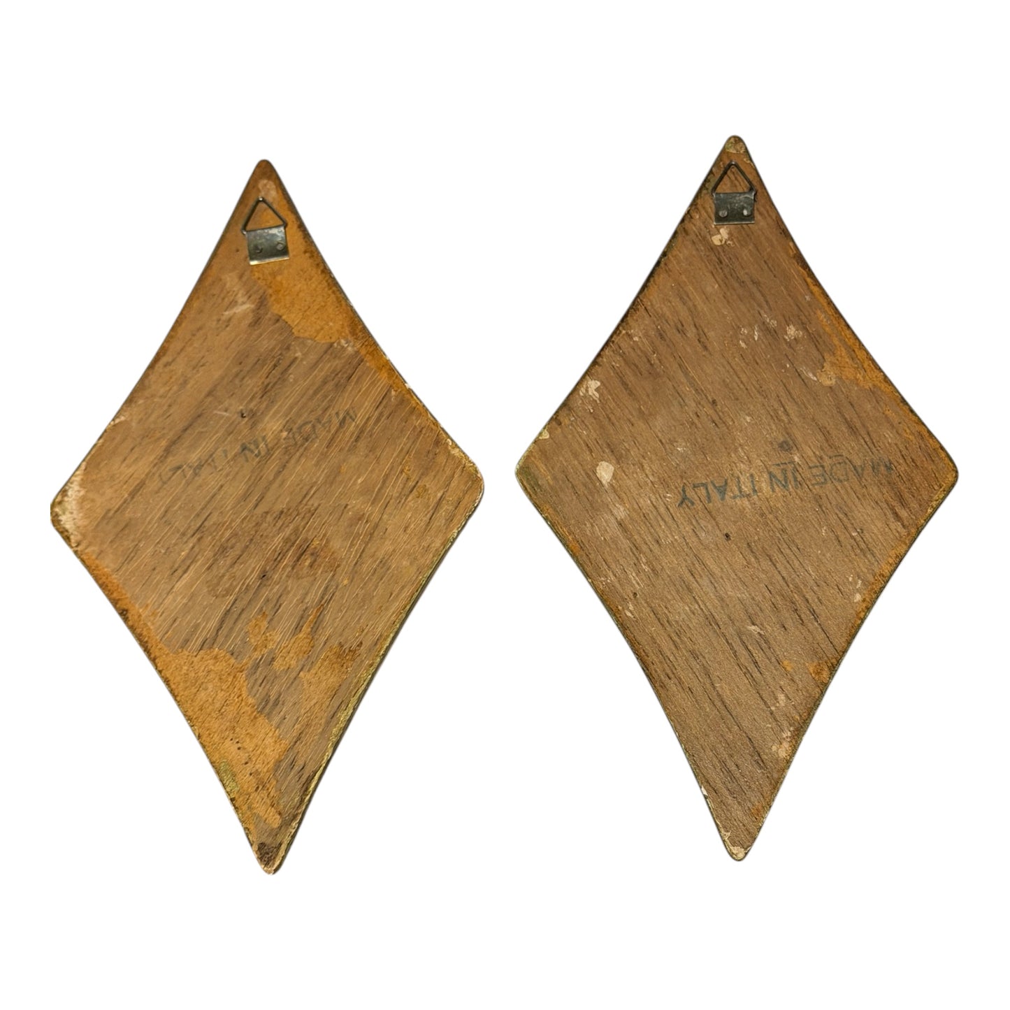 Italian Vintage Florentine Rose Wall Plaques – Pair of Diamond-Shaped Gilt Wood Botanical Art