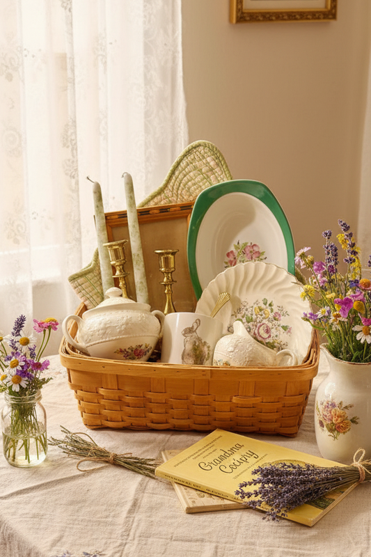 Curated Cottagecore Kitchen & Tableware Basket | Vintage Floral Home Decor Collection