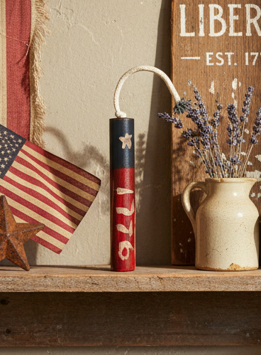 Handcrafted Patriotic Wooden Firecracker Decor – Americana Shelf Accent – Made by Flea & Frame