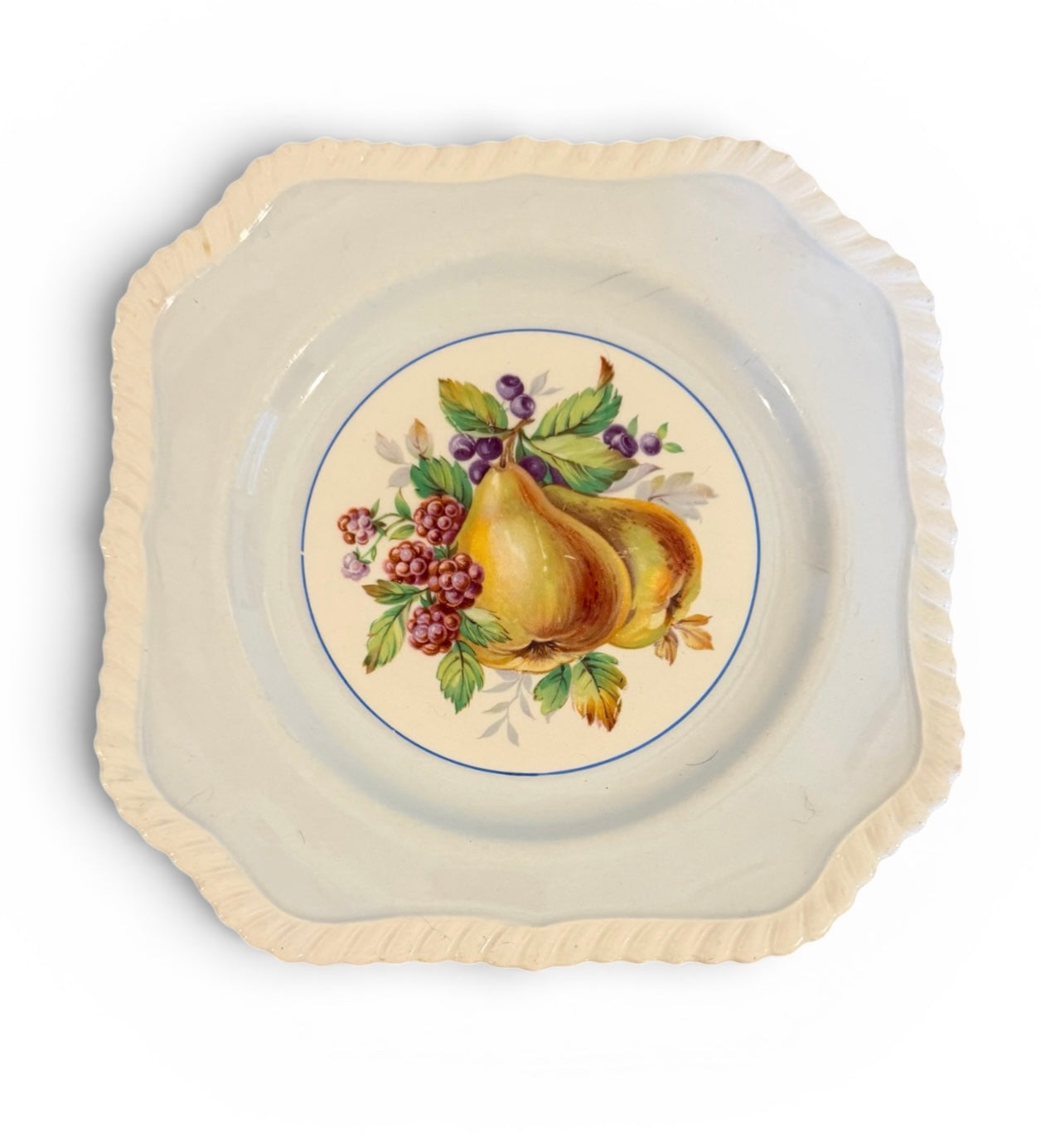 Johnson Brothers “California” Vintage Square Salad Plate – Pear & Berry Pattern (Wall Hanging Ready)