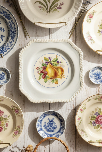 Johnson Brothers “California” Vintage Square Salad Plate – Pear & Berry Pattern (Wall Hanging Ready)
