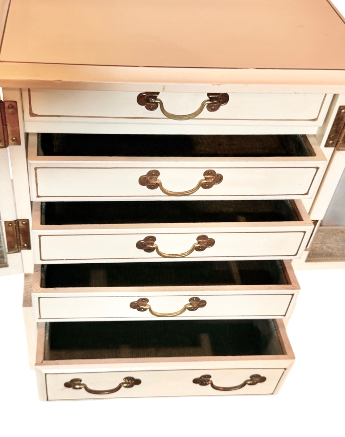1970s French Provincial Jewelry Armoire Music Box – Cream & Gold