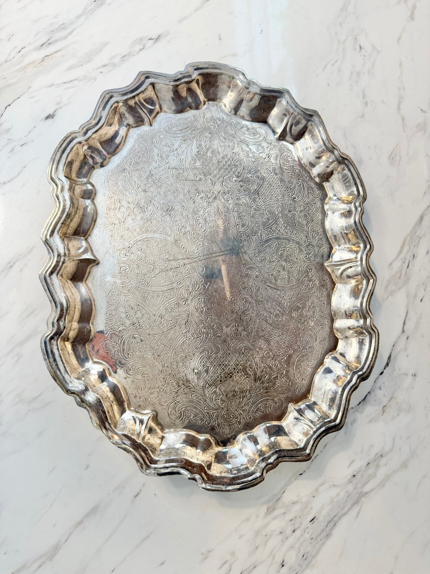 Vintage Leonard Silver Footed Tray | EP Silver-Plated | Pie Crust Trim