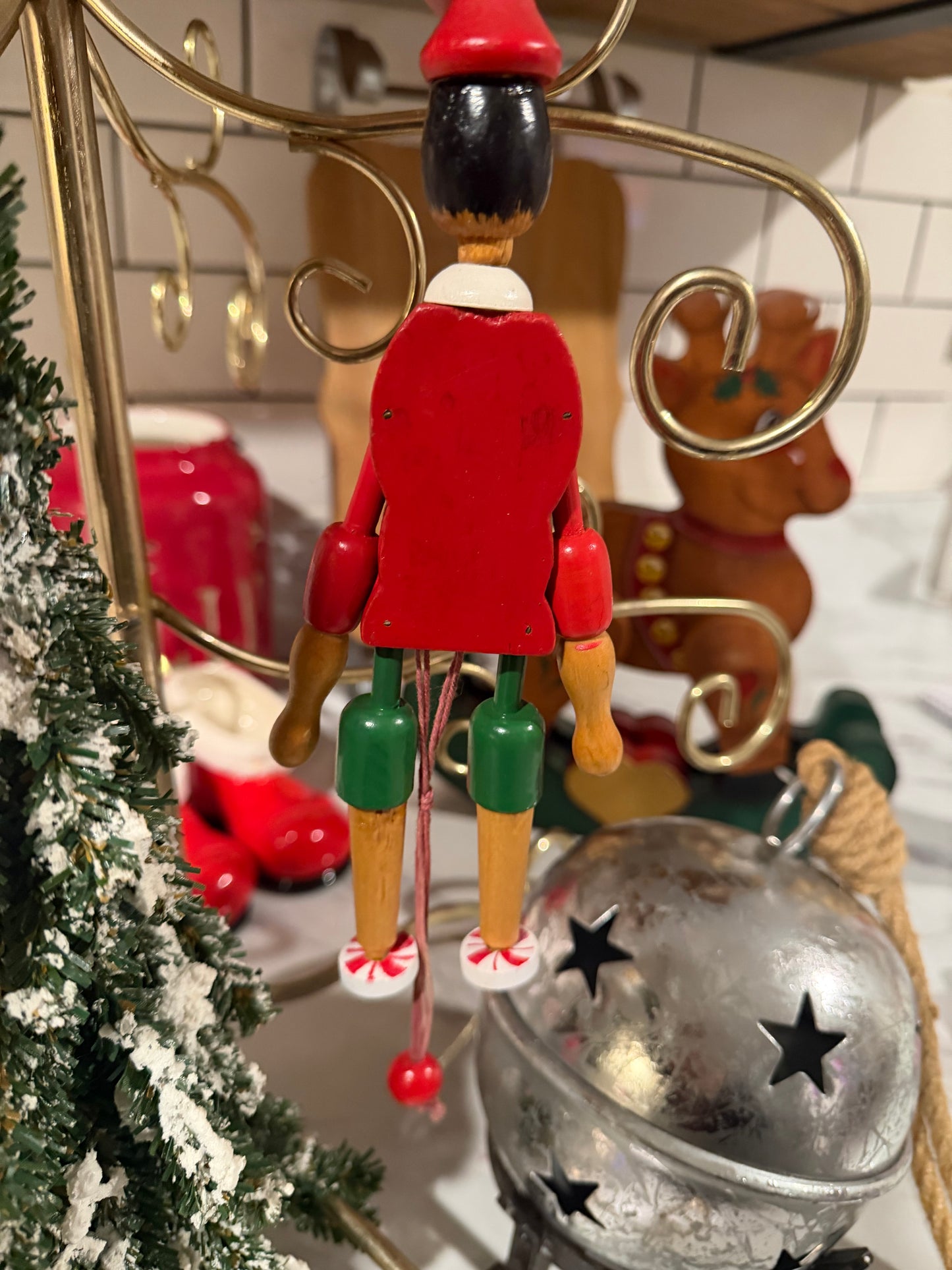 Vintage Wooden Pinocchio Pull-String Doll – 8”