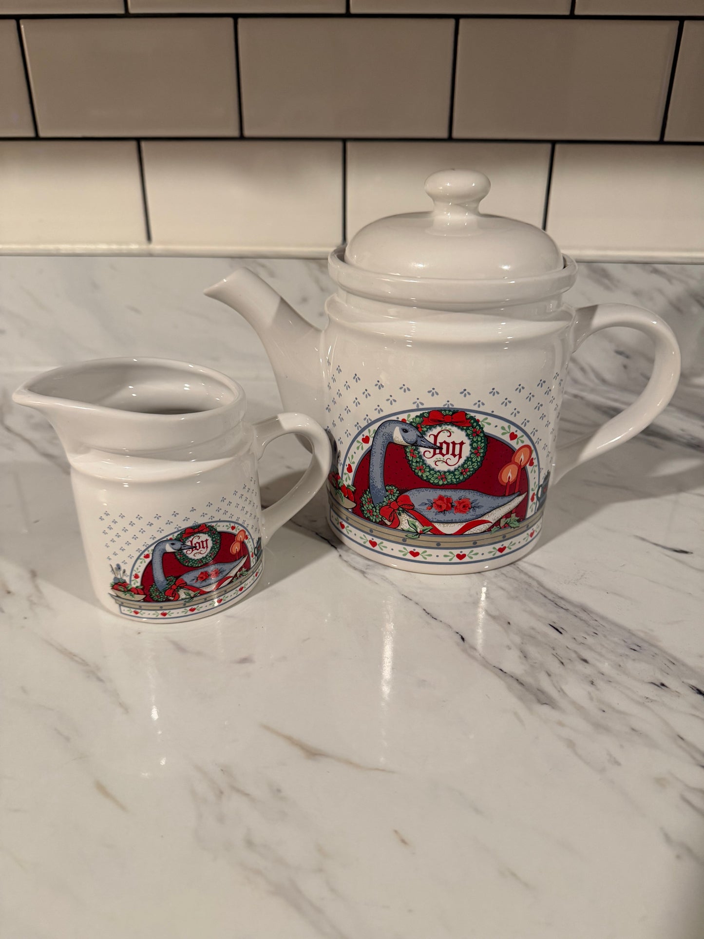 RARE 80’s-Goose Christmas Trenditions Teapot and Creamer