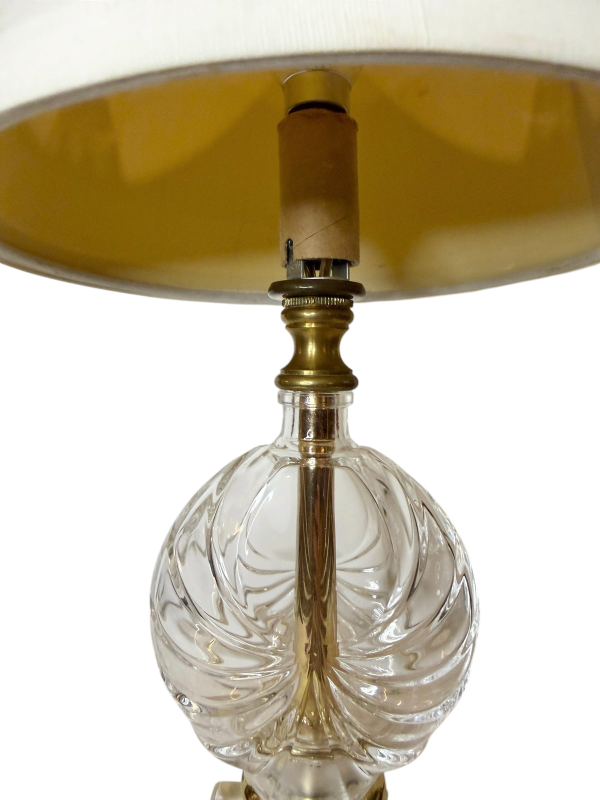 Vintage Miniature Pressed Glass & Brass Accent Table Lamp with Shade