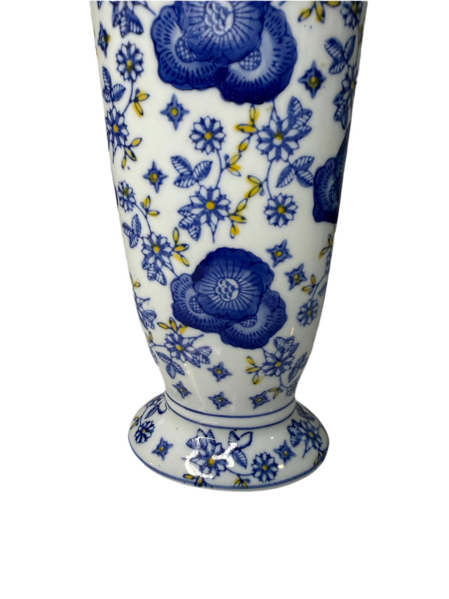 Chinoiserie Vintage Blue & Yellow Floral Ceramic Vase
