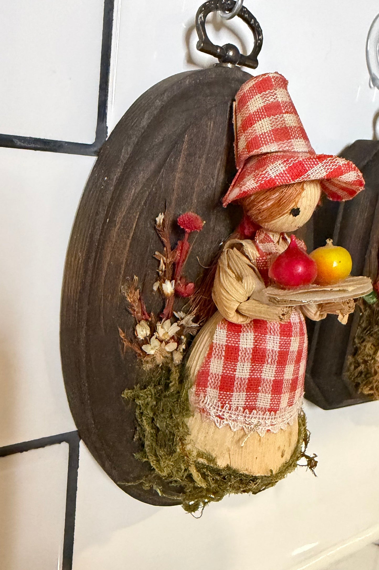 Pair of Corn Stalk Ladies Wood Mounted Appalachian Folk Art