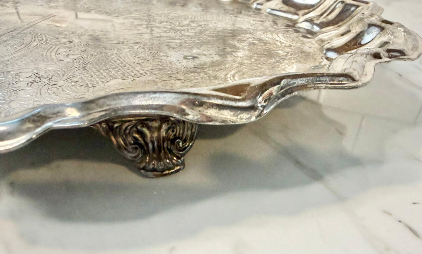 Vintage Leonard Silver Footed Tray | EP Silver-Plated | Pie Crust Trim