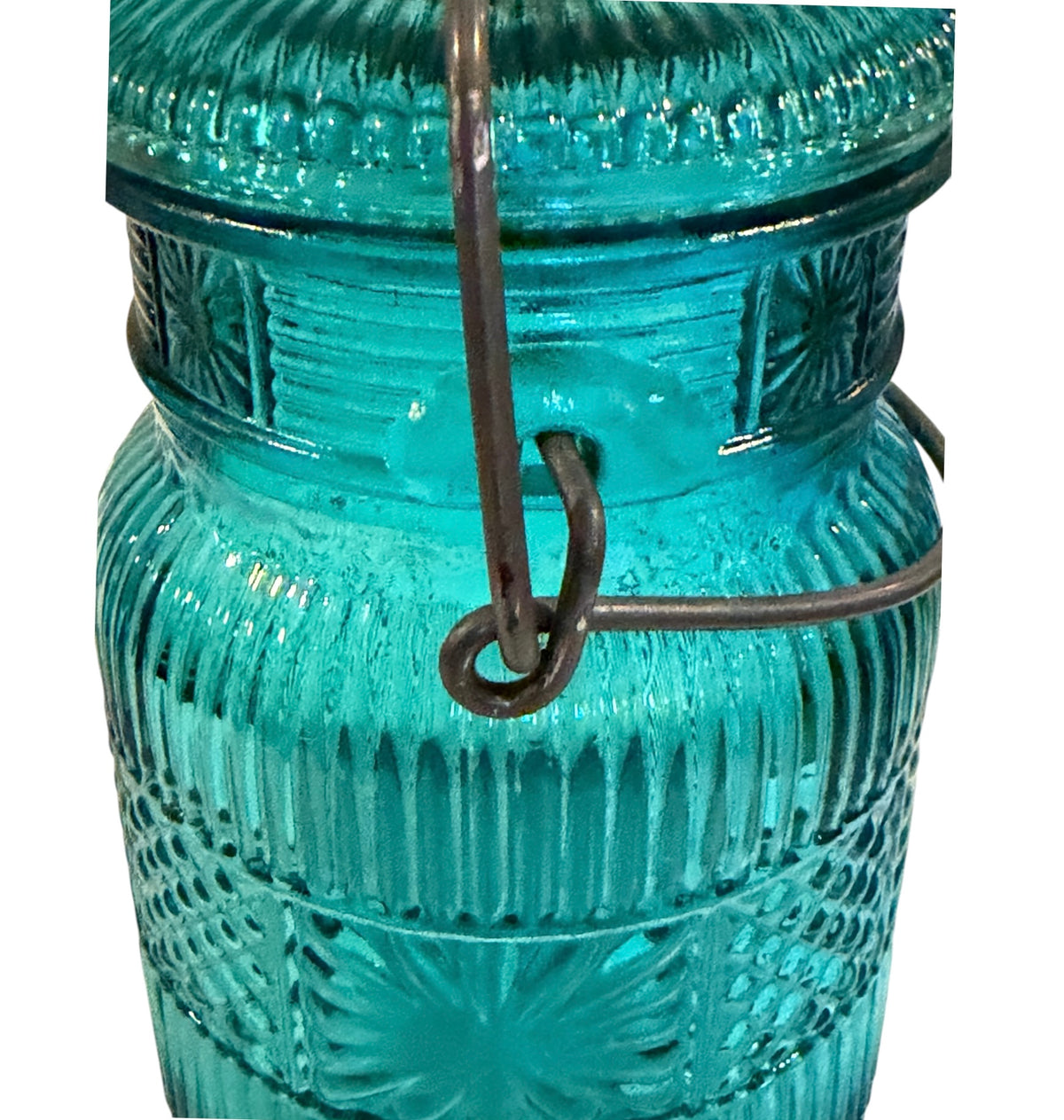 Avon Teal Glass Mason Jar Canister – Vintage 1970s Bail Lid Jar