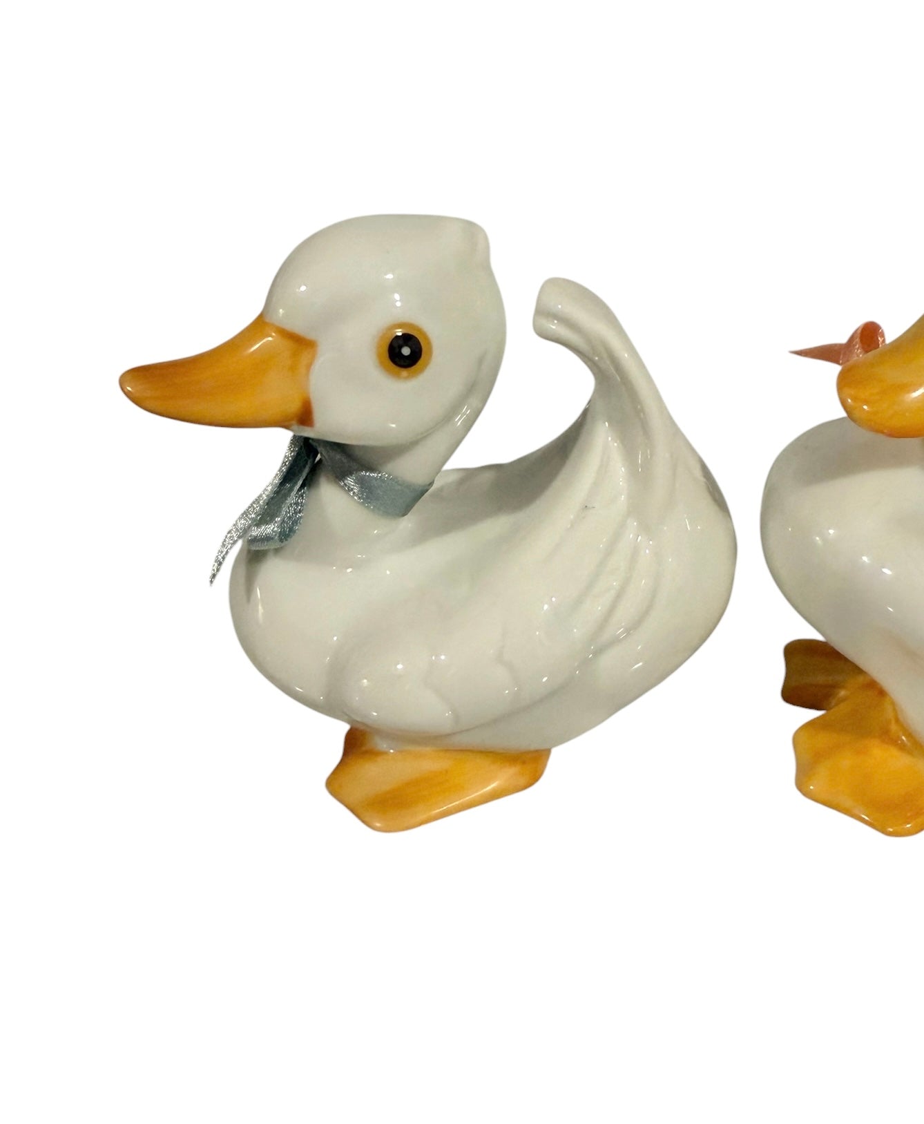Homco Vintage Ceramic Duck Figurine Pair – Model #1414 | Glossy White with Ribbon Detail