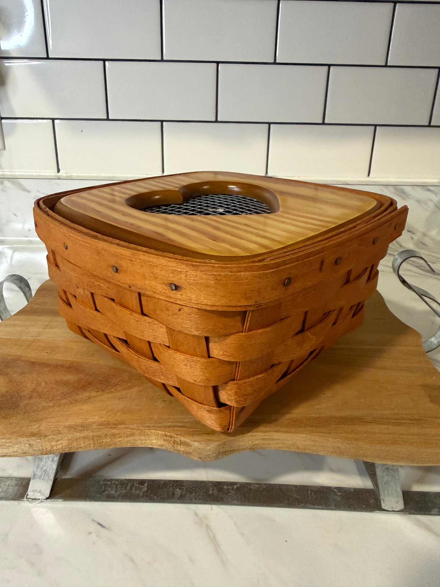 Vintage 1991 Longaberger Heart Basket with Wood Lid & Plastic Insert