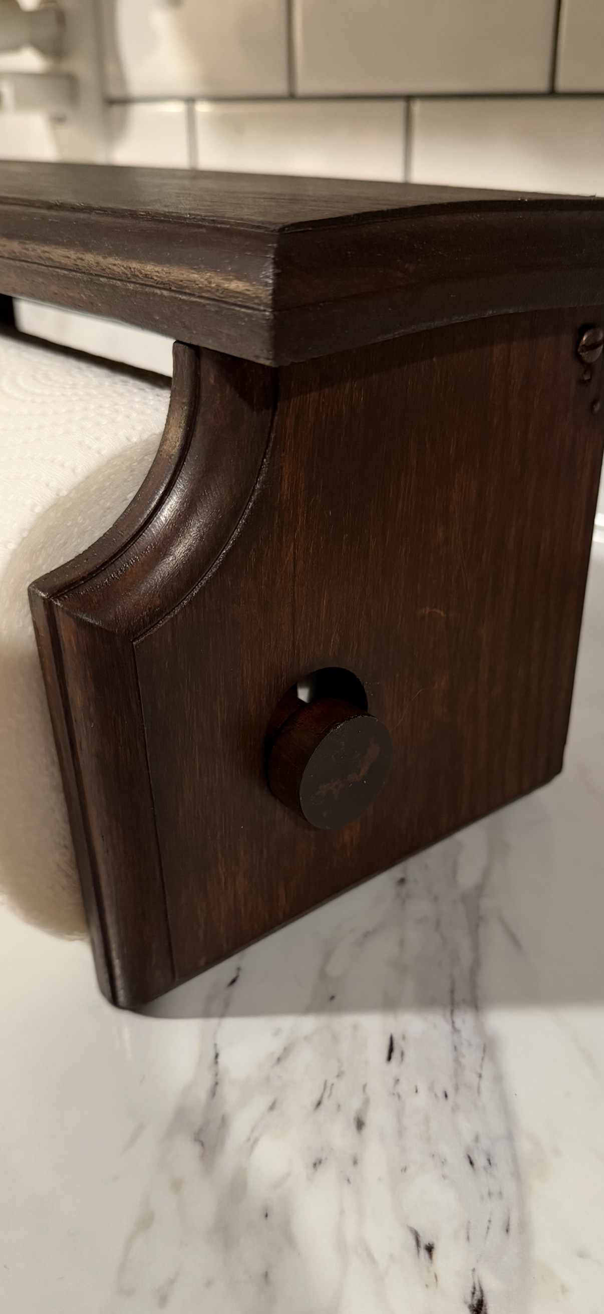 Vintage Solid Oak Shelf Paper Towel Holder – Refinished & Ready to Hang