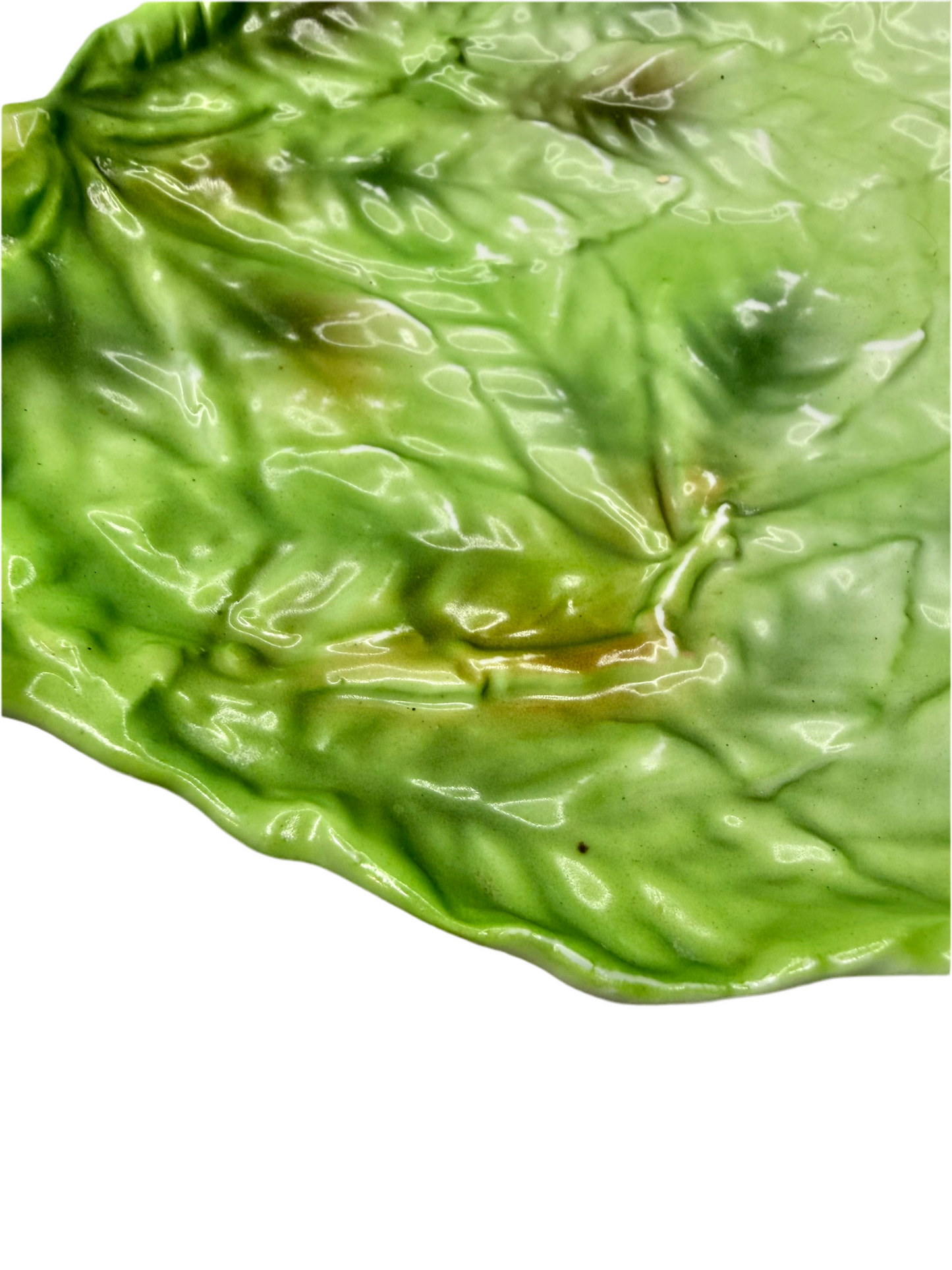 Antique Majolica Leaf-Shaped Dish – 19th Century Earthenware Plate