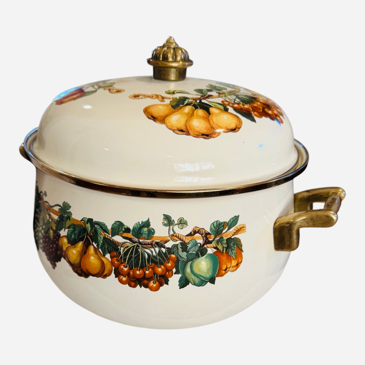 Kensington Garden Large 8-Quart Vintage Enamelware Dutch Oven Stock Pot – Fruit Garland Design