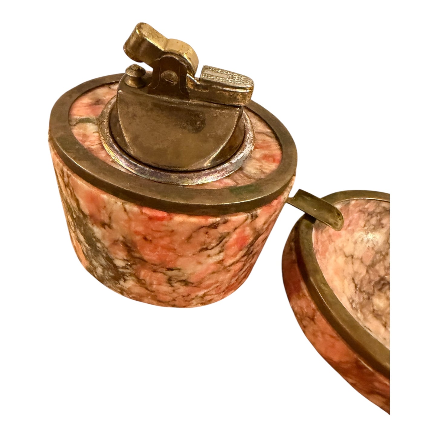 Italian Alabaster Vintage Table Lighter & Ashtray Smoking Set