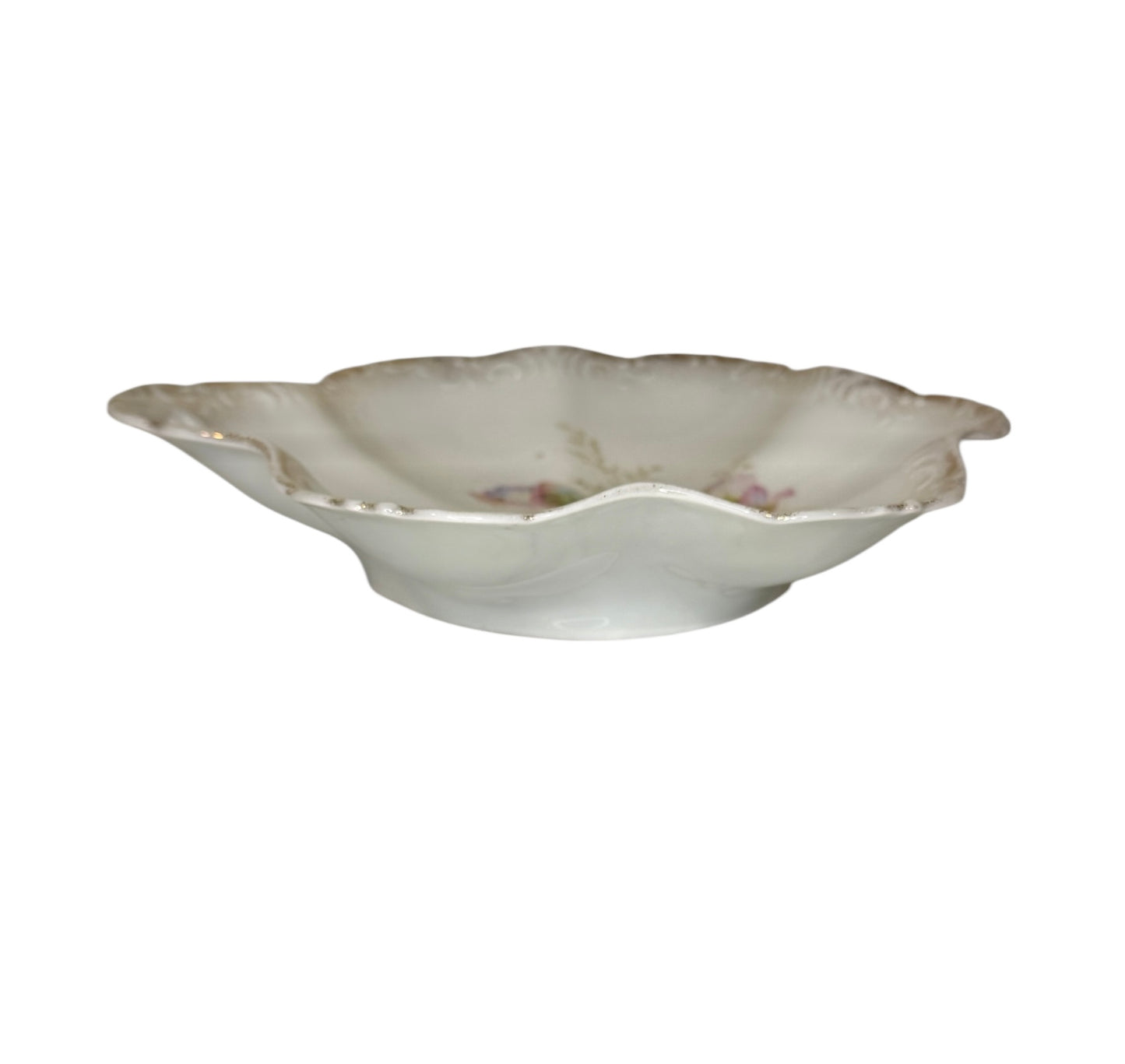 Antique German Porcelain Clover Bowl – Hand-Painted Floral | Late Victorian / Edwardian Era