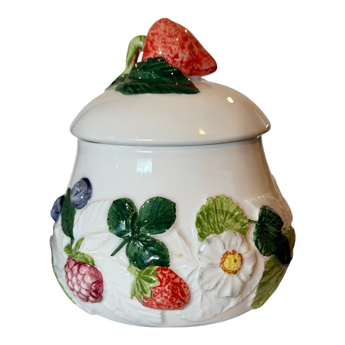 Italian Majolica Sea Gull “Capri” Vintage Creamer & Lidded Sugar Bowl Set | Hand-Painted Berry Motif | Made in Italy