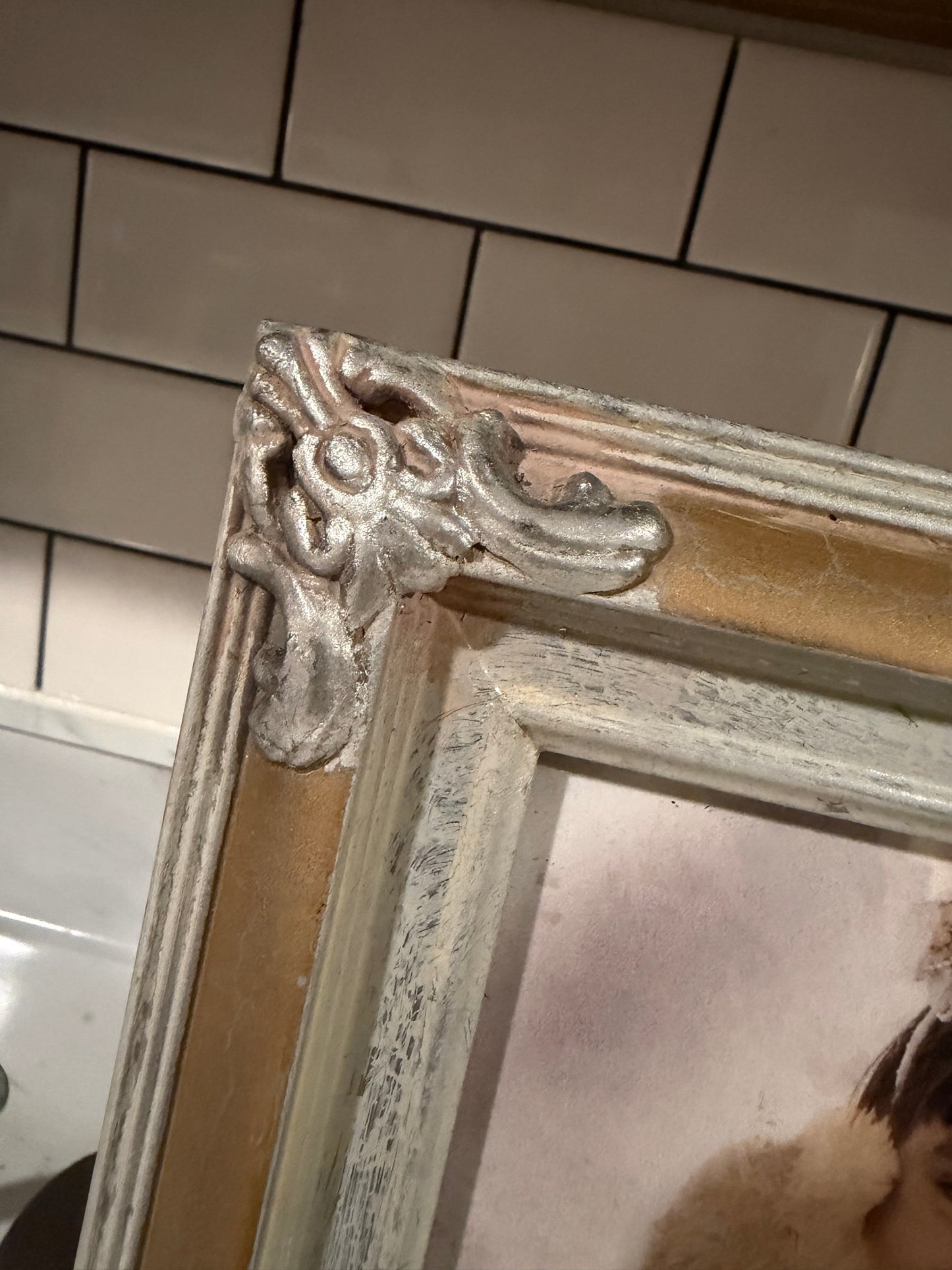 Vintage 5x7 Burnes of Boston Photo Frame – Gold & Silver, Antiqued Crackled Finish (1999)-New Old Stock