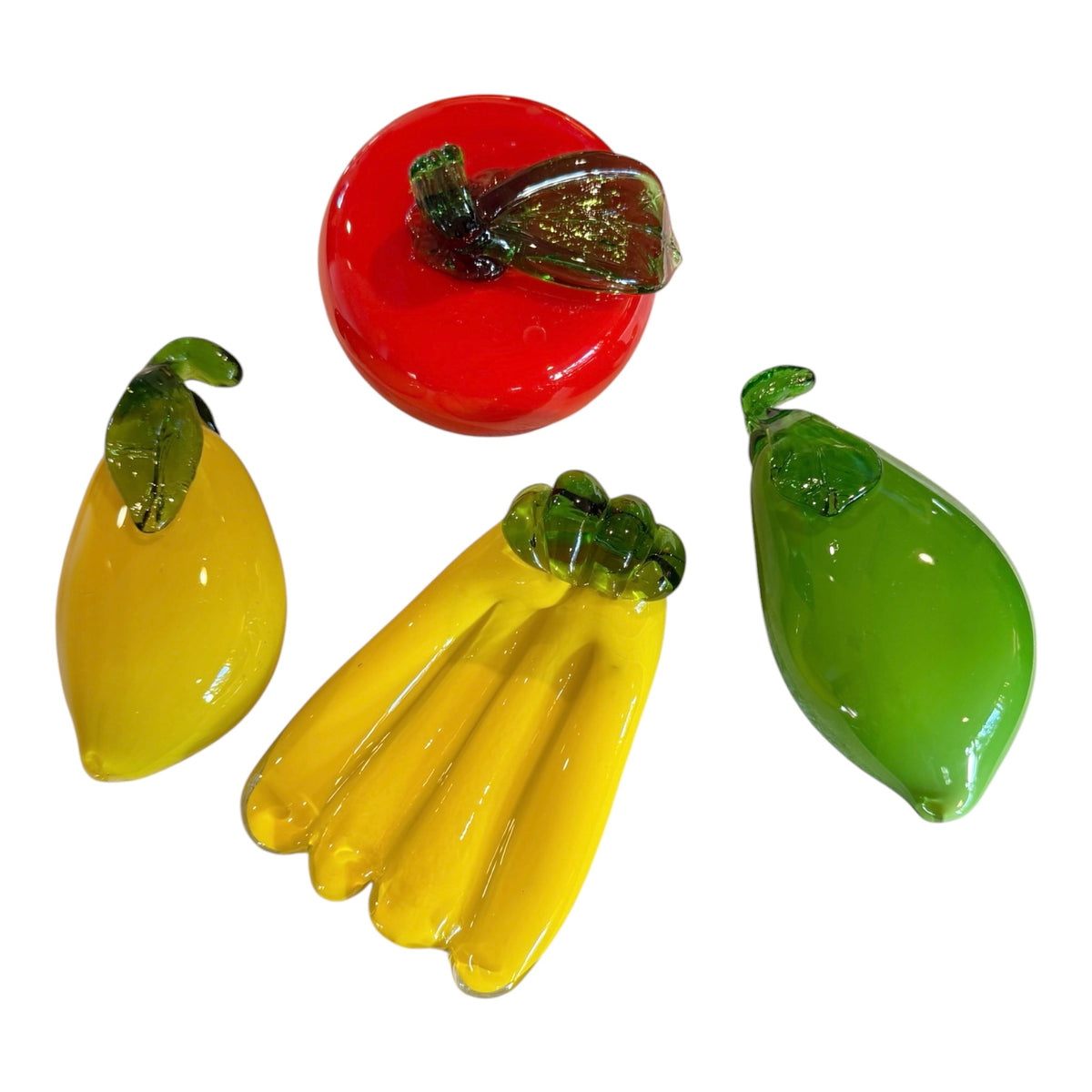Murano-Style Hand-Blown Glass Fruit Set – Apple, Lemon, Bananas & Pear | Set of 4