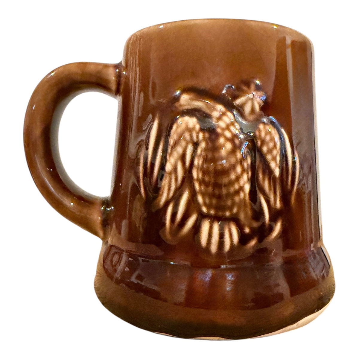 Vintage Brown Stoneware Eagle Mug – 1970s Americana Tavernware