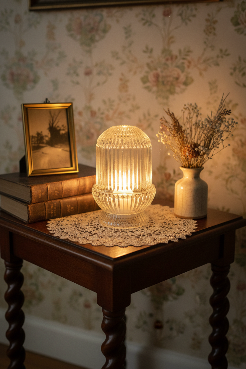 AVAILABLE - Vintage Homco Clear Ribbed Glass Fairy Lamp “Princess Lite” – Indiana Glass
