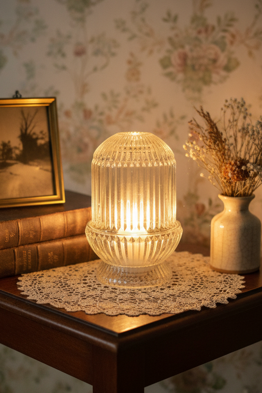 AVAILABLE - Vintage Homco Clear Ribbed Glass Fairy Lamp “Princess Lite” – Indiana Glass
