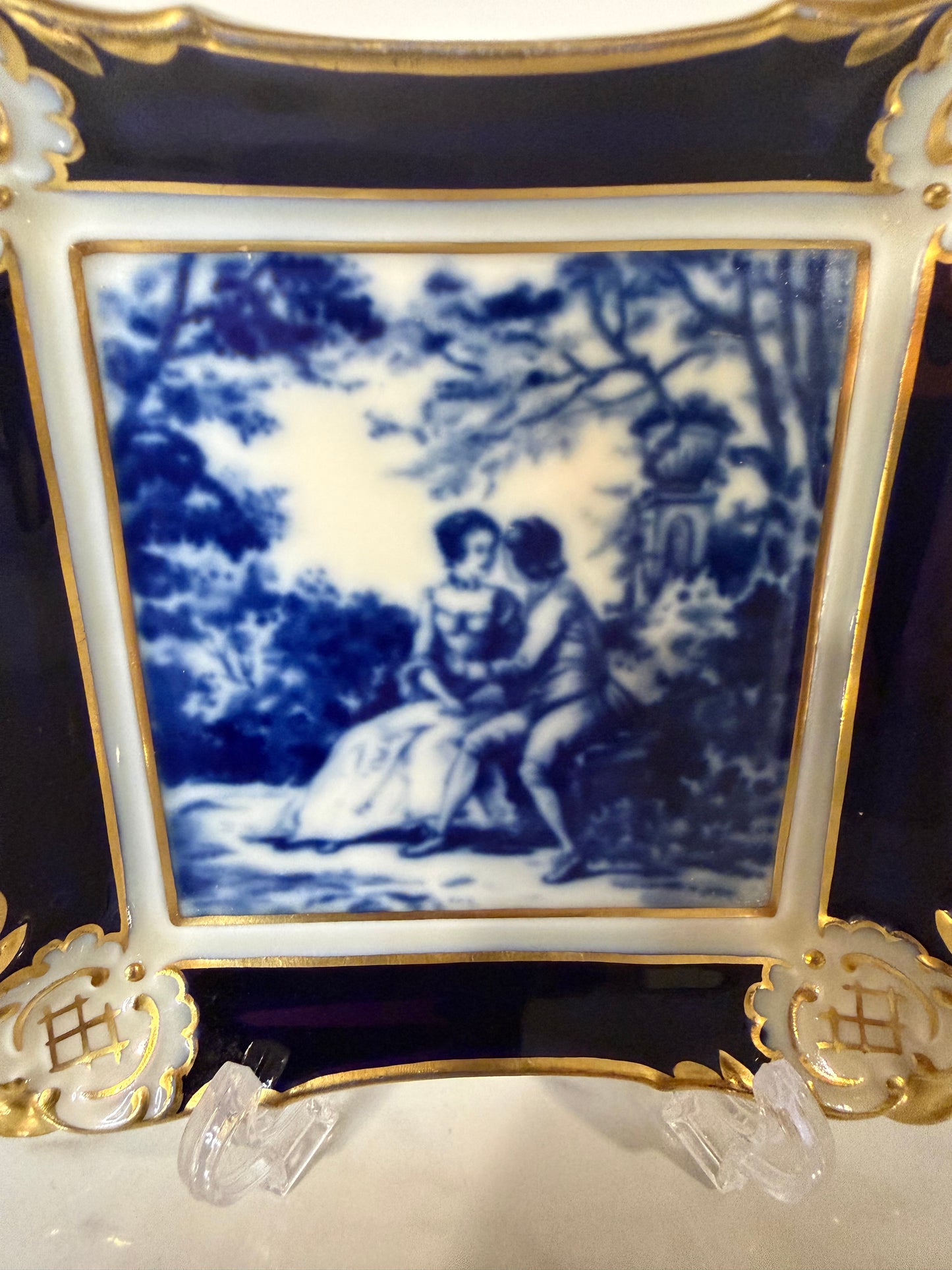 Vintage Johann Haviland Bavaria Cobalt Blue & Gold Porcelain Trinket Dish — German Collectible