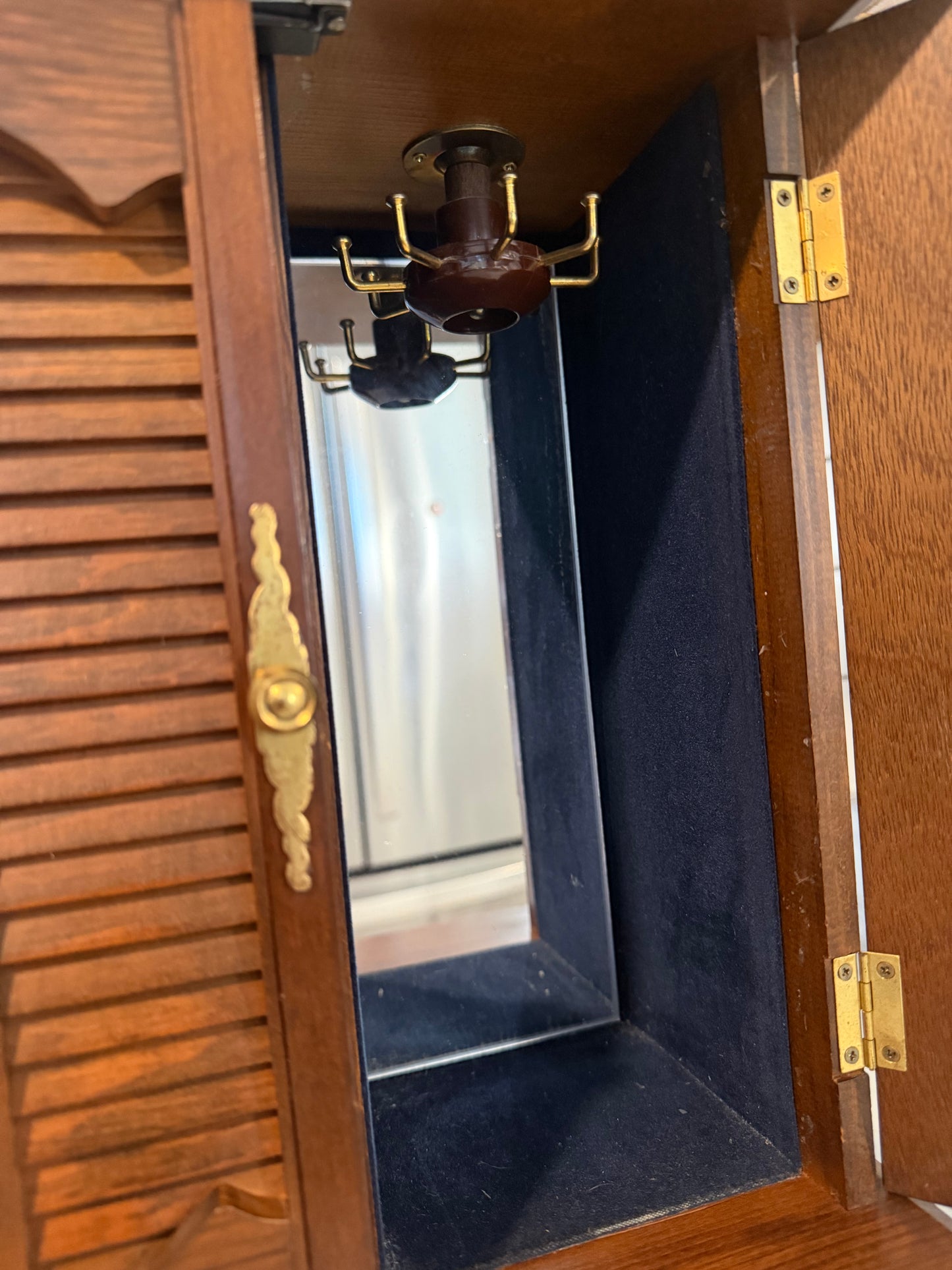 Vintage Solid Wood Musical Jewelry Box Armoire