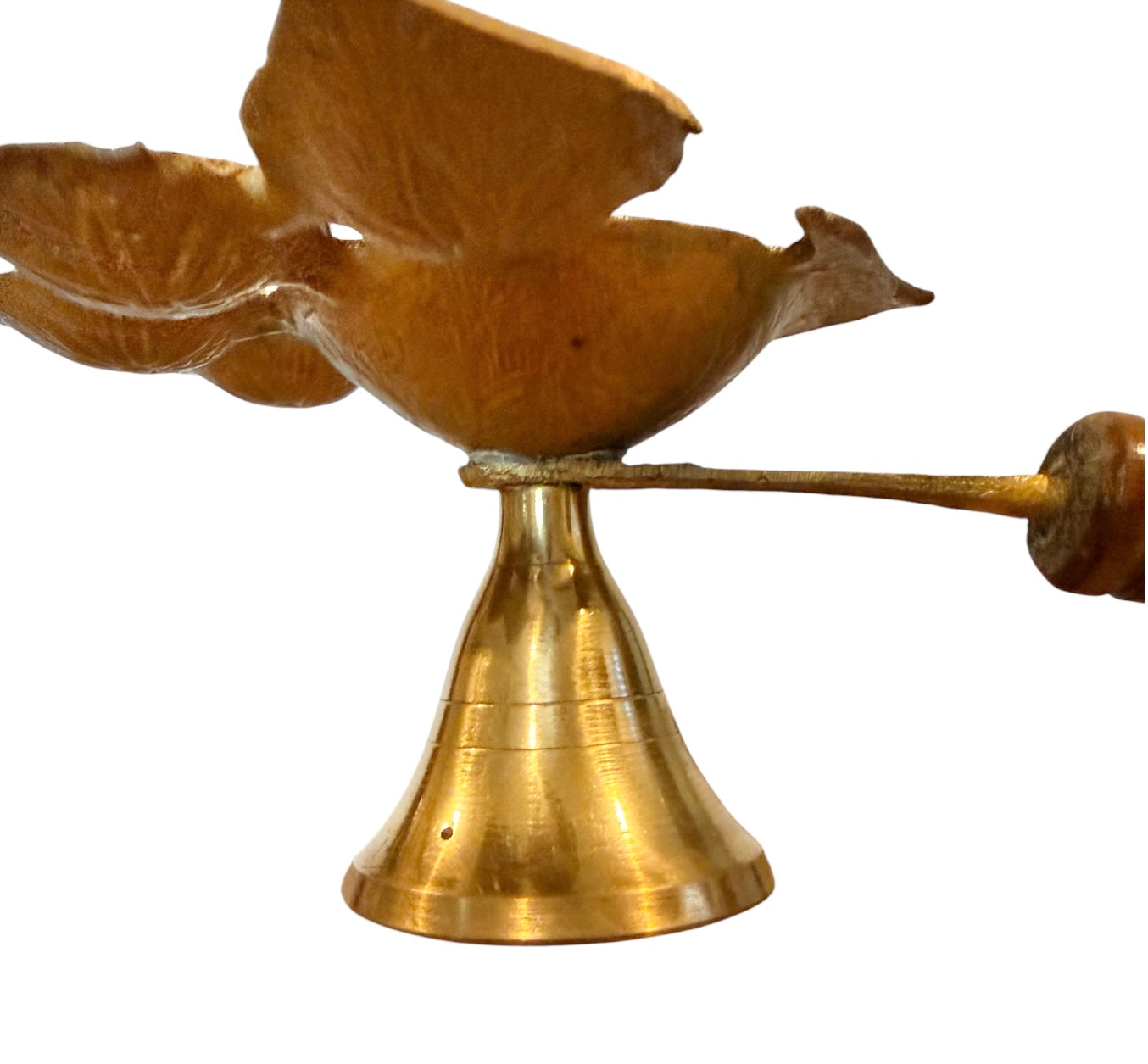 Vintage Brass Panch Aarti Diya Oil Lamp with Bell & Wooden Handle | Traditional Hindu Puja Lamp