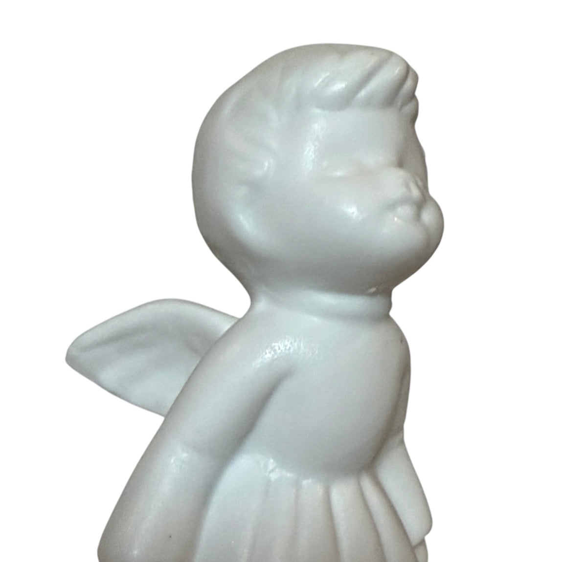 Enesco Kissing Angel Figurines – Set of 2 Vintage Bisque Porcelain Christmas Angels - 3.25”