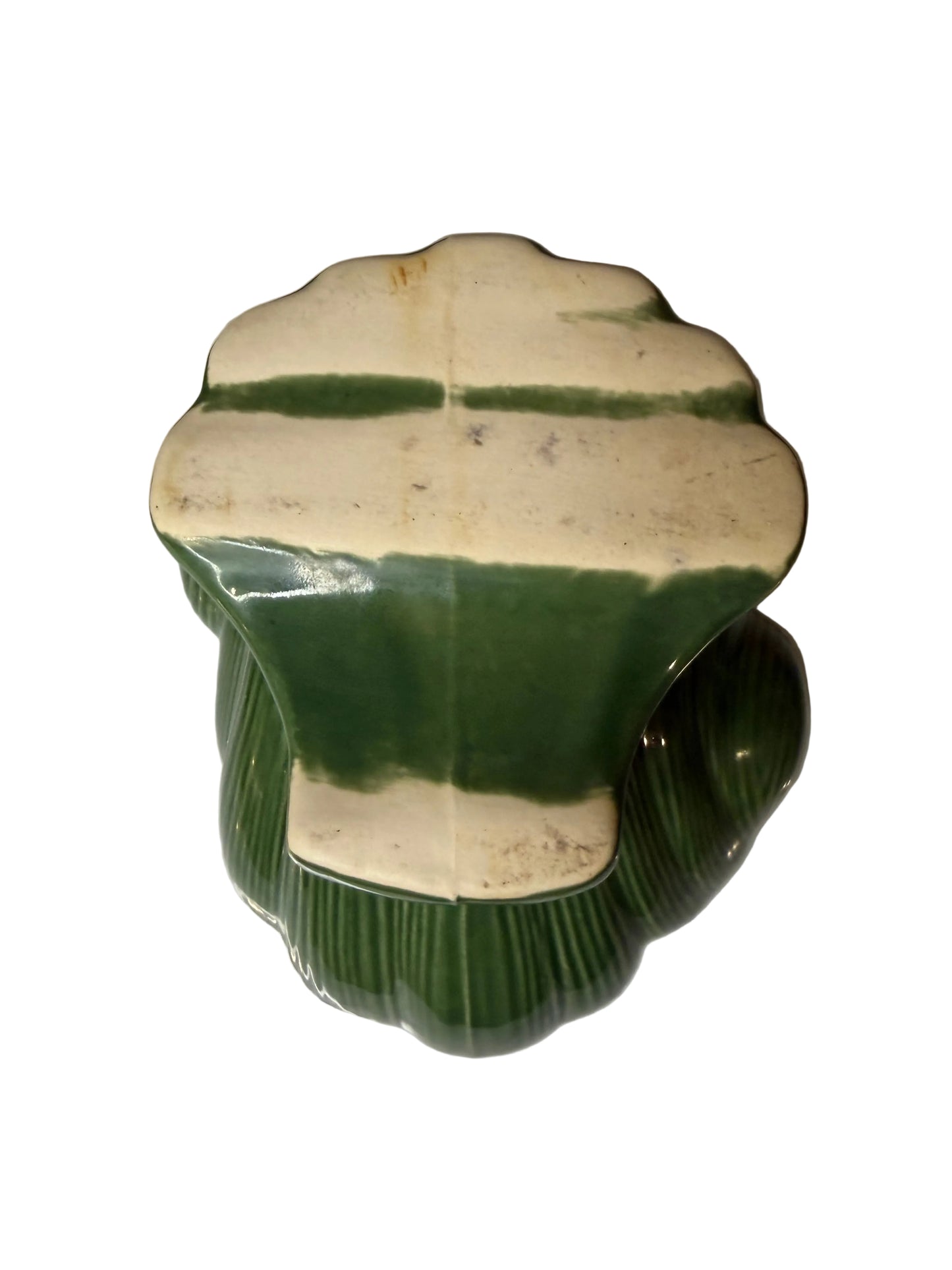 Vintage Dark Green Ceramic Shell Planter | Art Deco / MCM Style