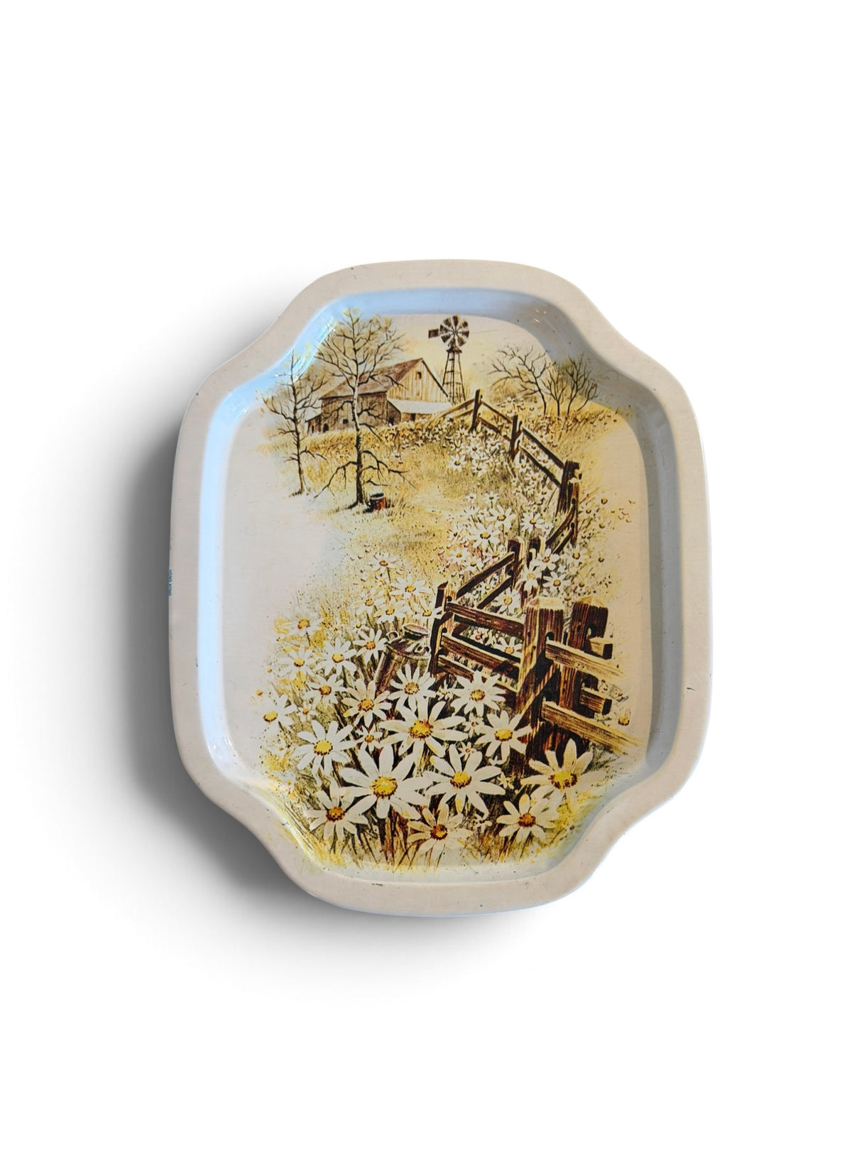 Lithographed Metal Tray – Vintage Farmhouse Countryside Scene