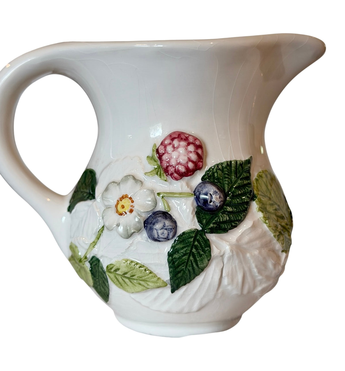 Italian Majolica Sea Gull “Capri” Vintage Creamer & Lidded Sugar Bowl Set | Hand-Painted Berry Motif | Made in Italy