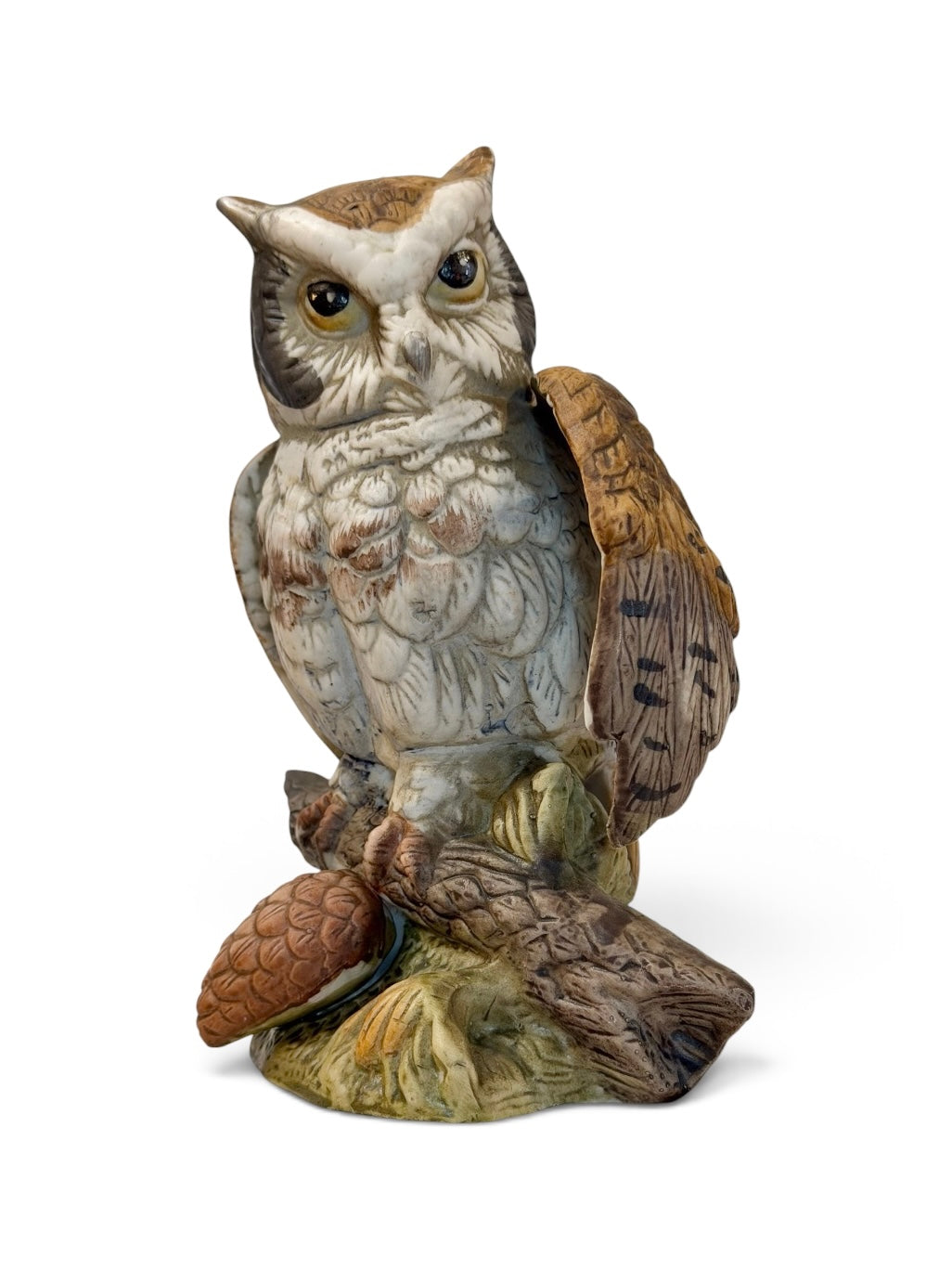 Great Horned Owl Figurine – Hand-Painted Ceramic Woodland Decor – 7”