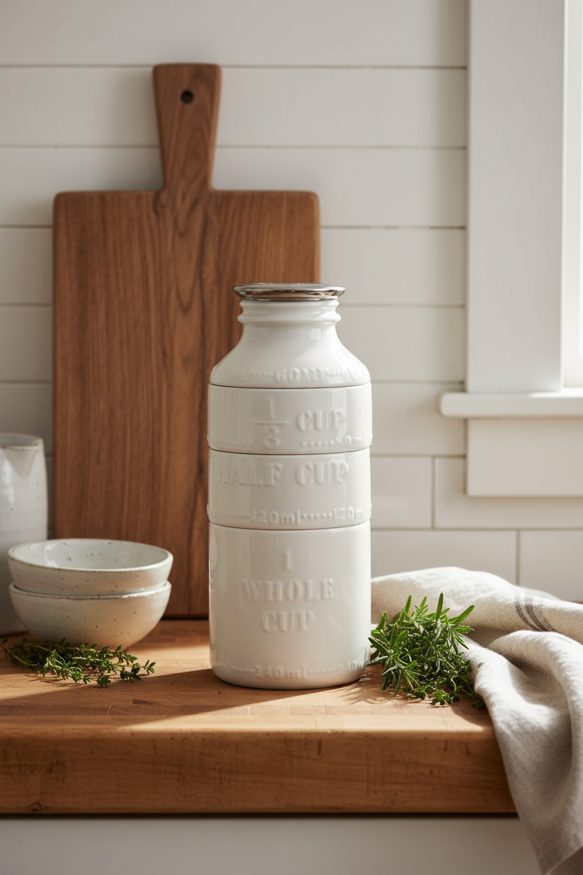 Milk Bottle Measuring Cups – 2011 Anthropologie New Bone China, Stacking Set of 4