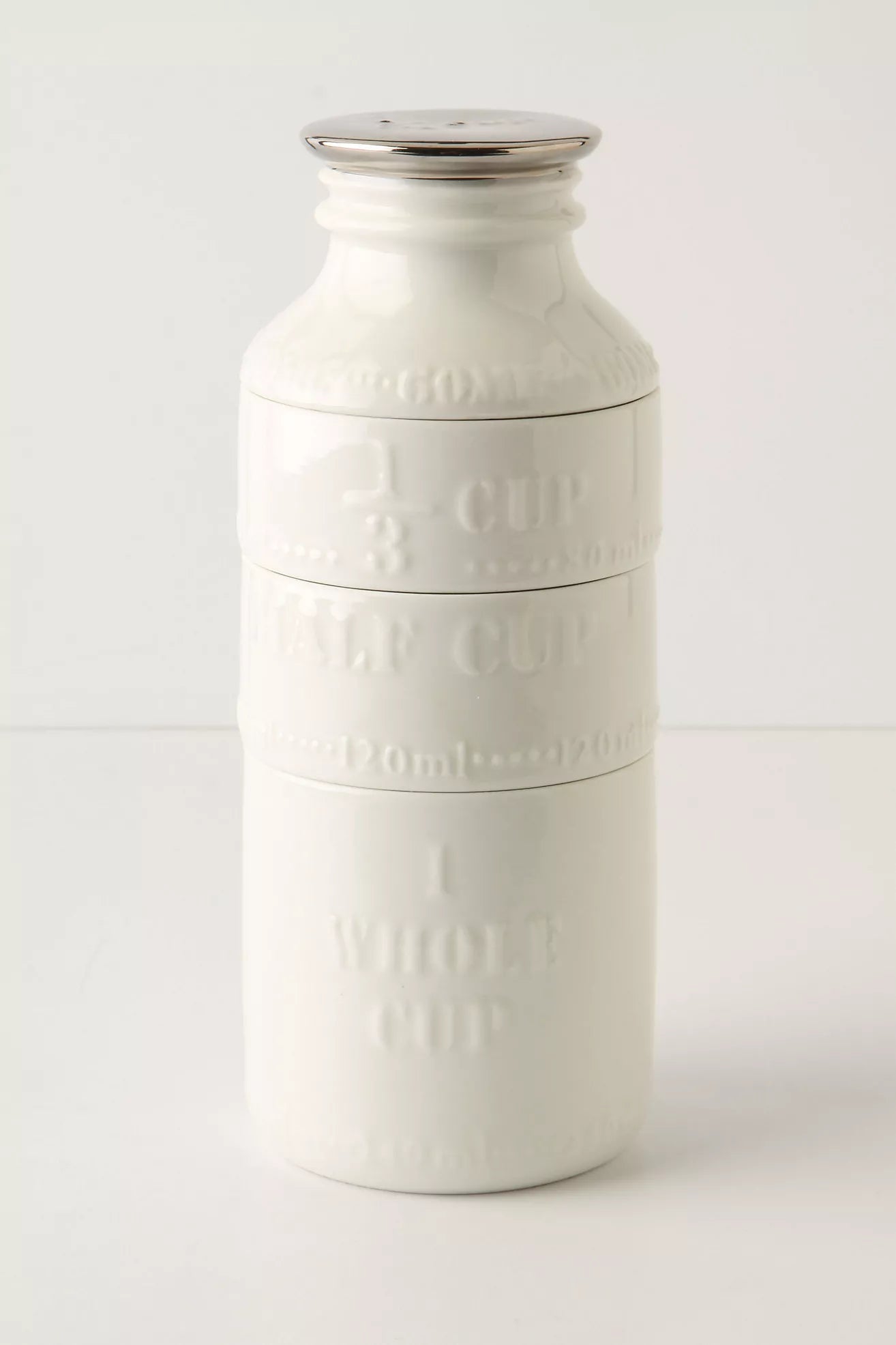 Milk Bottle Measuring Cups – 2011 Anthropologie New Bone China, Stacking Set of 4