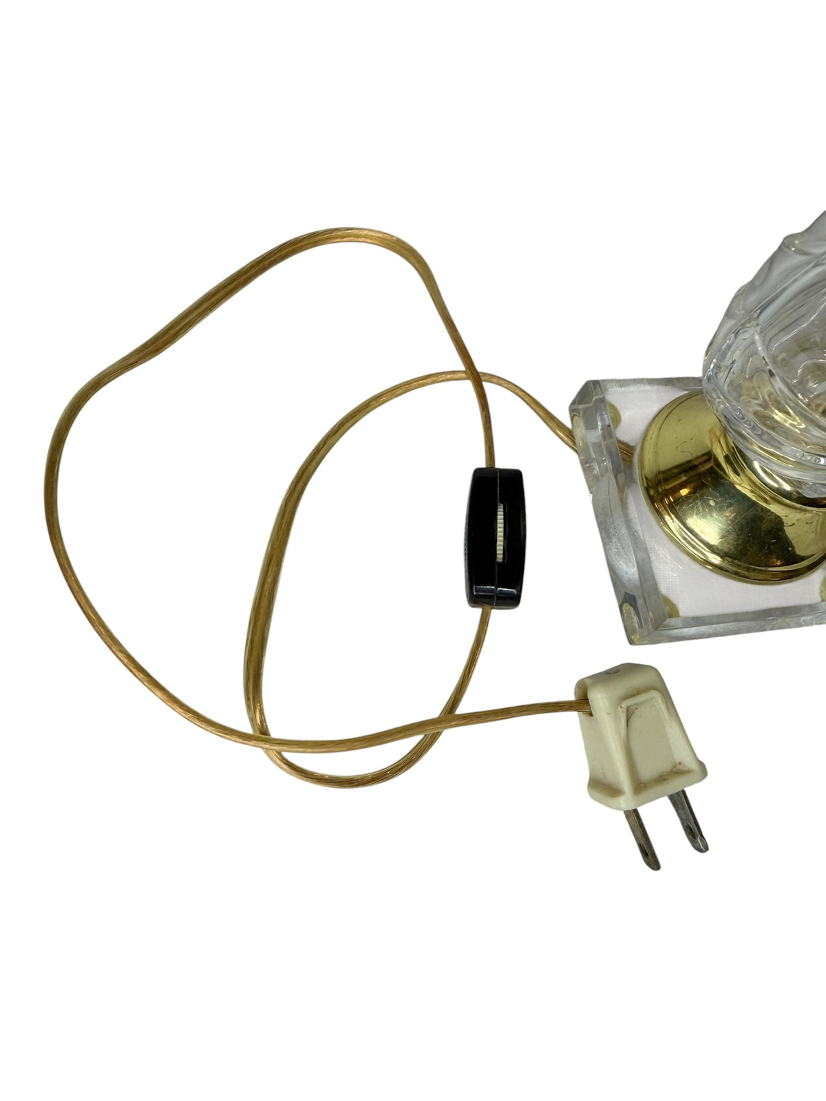 Vintage Miniature Pressed Glass & Brass Accent Table Lamp with Shade