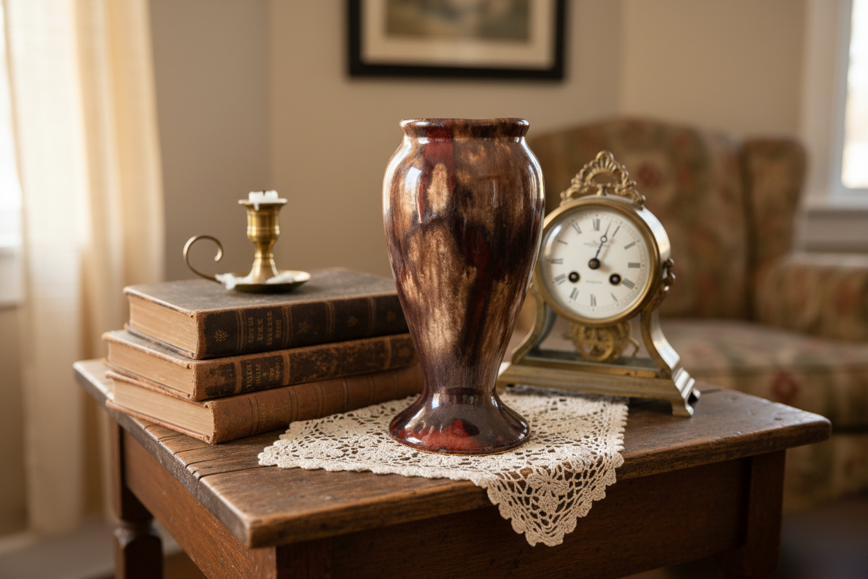 Brush McCoy Brown Onyx Vintage Vase #745 | 1930s Pottery | Mottled Drip Glaze Pedestal Vase