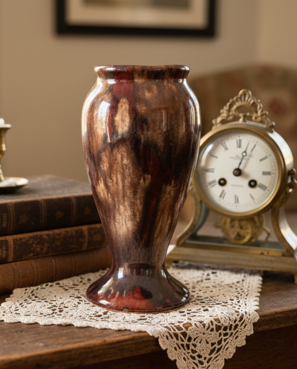 Brush McCoy Brown Onyx Vintage Vase #745 | 1930s Pottery | Mottled Drip Glaze Pedestal Vase