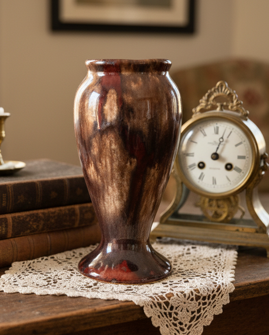 Brush McCoy Brown Onyx Vintage Vase #745 | 1930s Pottery | Mottled Drip Glaze Pedestal Vase