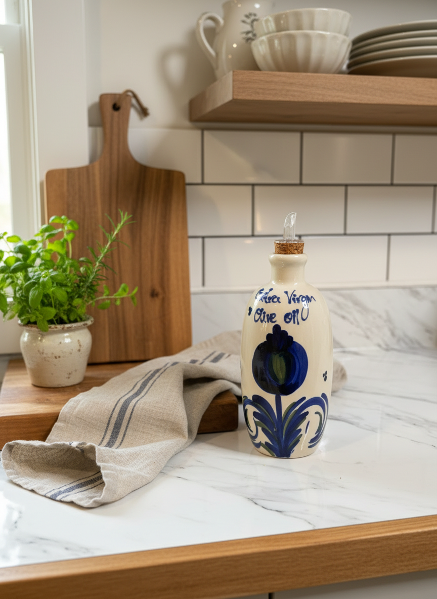 Glazed Ceramic Olive Oil Bottle – Made in Spain