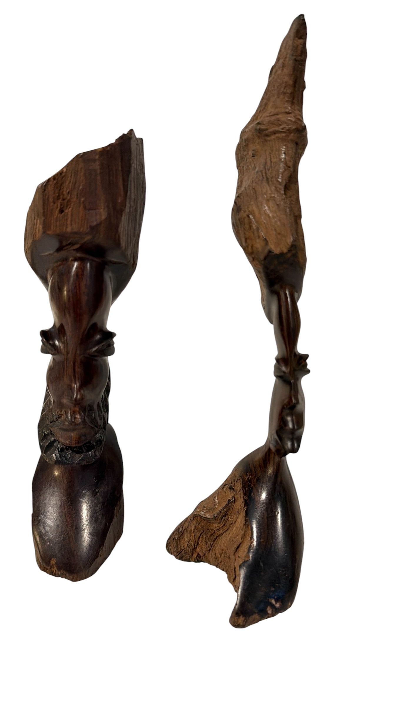 Hand-Carved Vintage African Tribal Bust Sculptures – Matching Male & Female Pair – Mid-Century Folk Art