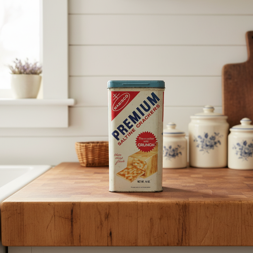 Vintage Nabisco Premium Saltine Cracker Tin Canister (c. 1969)