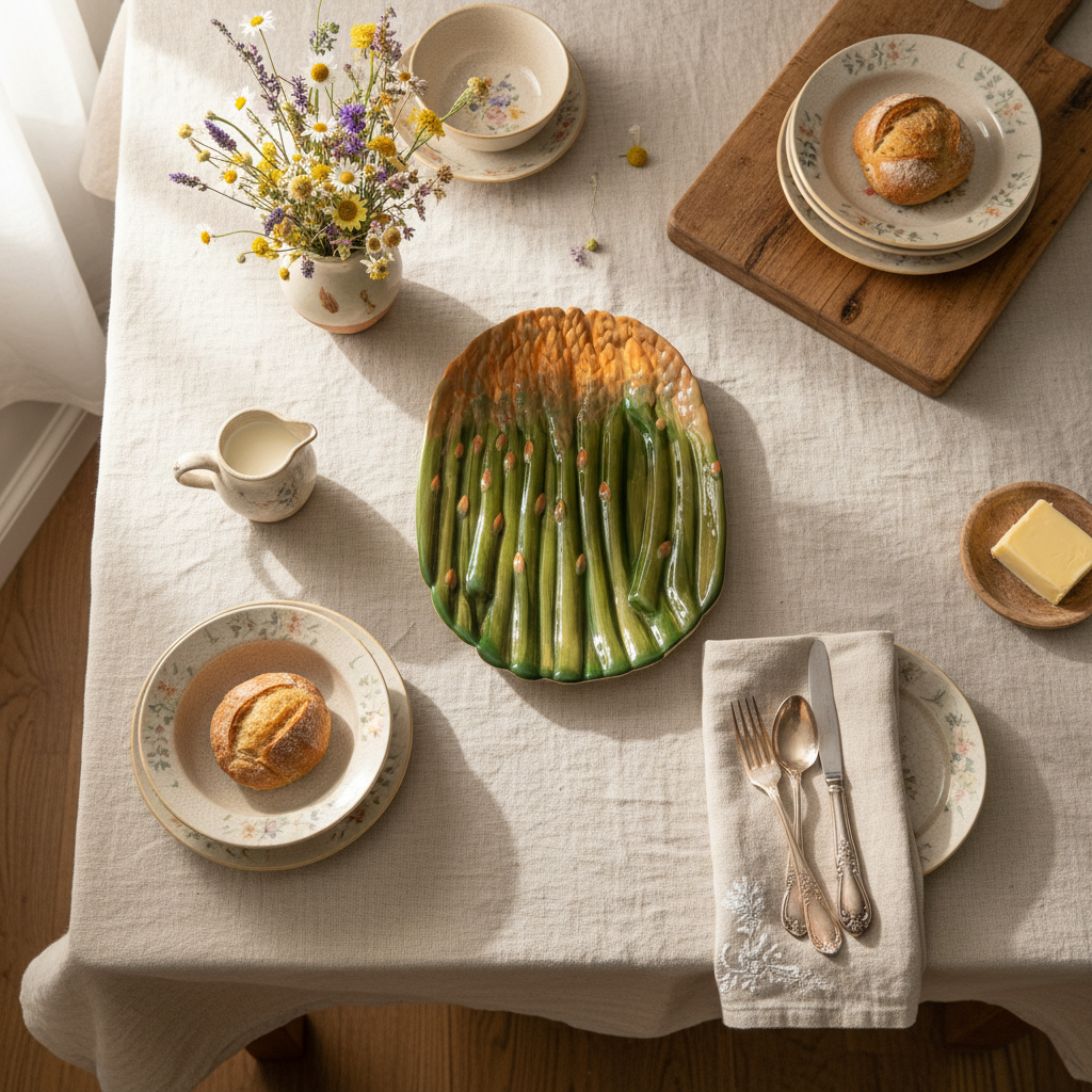 Vintage Lillian Vernon Asparagus Plate – Hand-Painted Ceramic Serving Dish