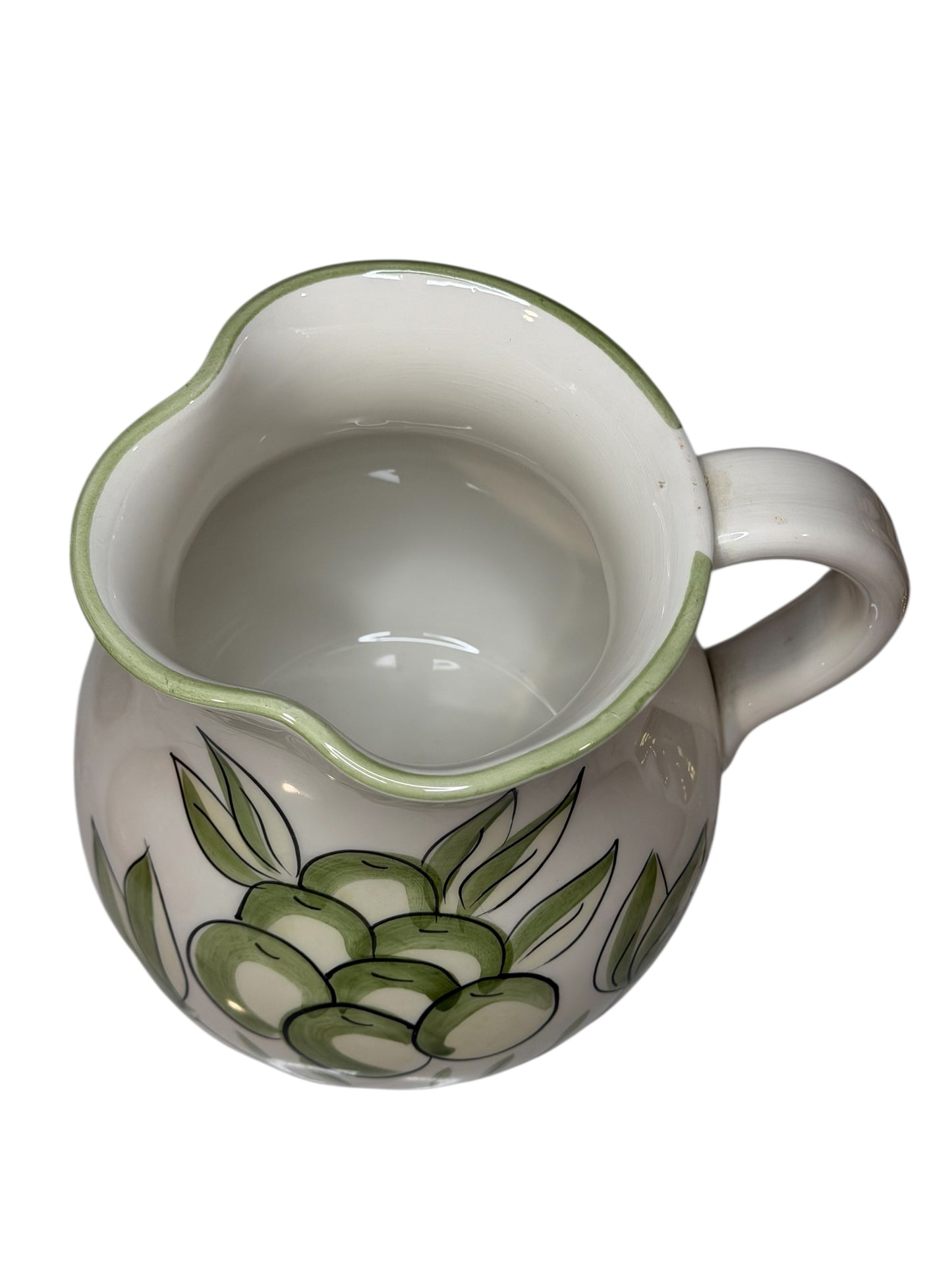 Italian Hand-Painted Vintage Grape Pitcher by Arturo | White Stoneware Fruit Motif