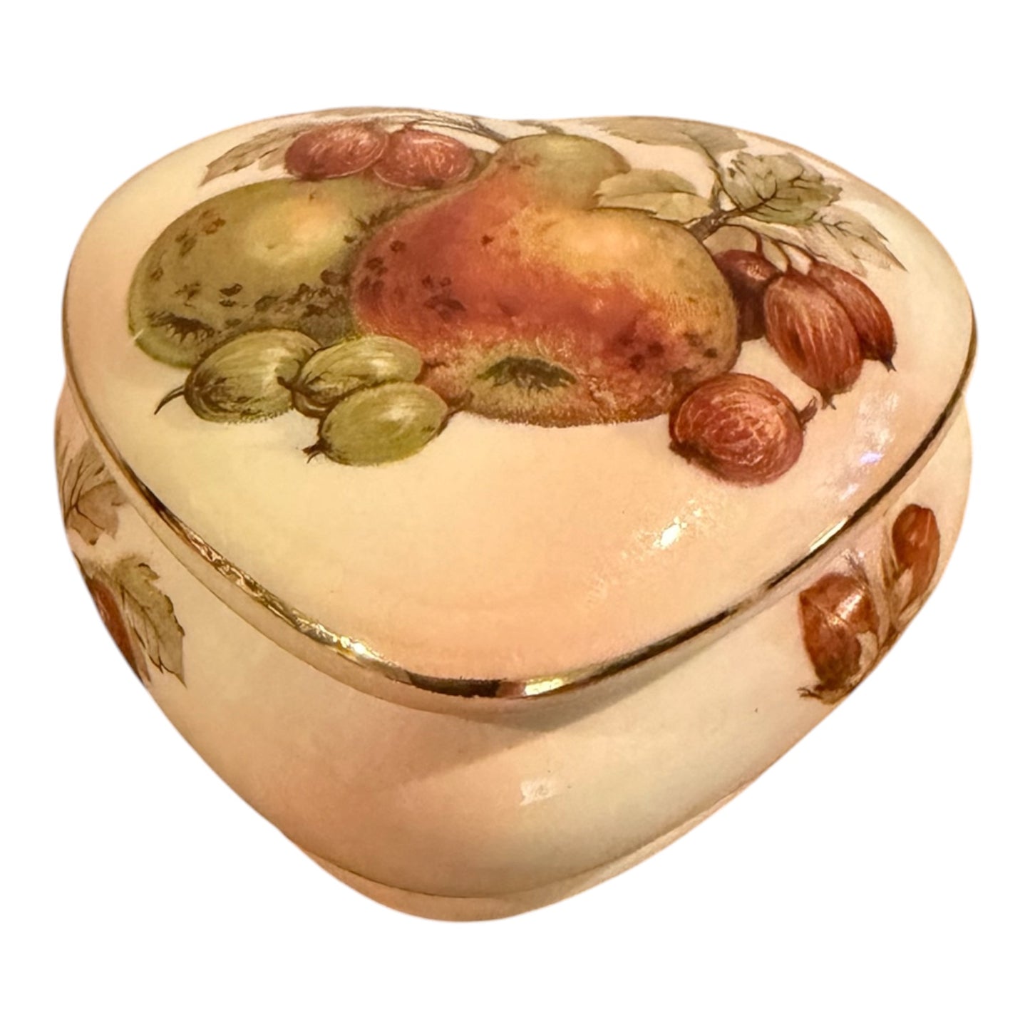 Royal Worcester Palissy Vintage Heart Trinket Box | Royale Collection | Autumn Fruit Porcelain Keepsake Box